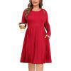 image:imagePOSESHE Womens Plus Size Dresses Long Sleeves Crew Neck Casual Dresses Empire Waist Loose Flowy Dress with PocketsC15red