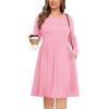 image:imagePOSESHE Womens Plus Size Dresses Long Sleeves Crew Neck Casual Dresses Empire Waist Loose Flowy Dress with PocketsC16pink Red