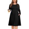 image:imagePOSESHE Womens Plus Size Dresses Long Sleeves Crew Neck Casual Dresses Empire Waist Loose Flowy Dress with PocketsC1black