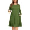 image:imagePOSESHE Womens Plus Size Dresses Long Sleeves Crew Neck Casual Dresses Empire Waist Loose Flowy Dress with PocketsC2army Green