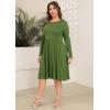 image:imagePOSESHE Womens Plus Size Dresses Long Sleeves Crew Neck Casual Dresses Empire Waist Loose Flowy Dress with PocketsC2army Green