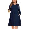 image:imagePOSESHE Womens Plus Size Dresses Long Sleeves Crew Neck Casual Dresses Empire Waist Loose Flowy Dress with PocketsC3navy Blue