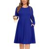 image:imagePOSESHE Womens Plus Size Dresses Long Sleeves Crew Neck Casual Dresses Empire Waist Loose Flowy Dress with PocketsC4royal Blue