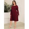 image:imagePOSESHE Womens Plus Size Dresses Long Sleeves Crew Neck Casual Dresses Empire Waist Loose Flowy Dress with PocketsC5wine Red