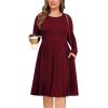 image:imagePOSESHE Womens Plus Size Dresses Long Sleeves Crew Neck Casual Dresses Empire Waist Loose Flowy Dress with PocketsC5wine Red