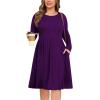 image:imagePOSESHE Womens Plus Size Dresses Long Sleeves Crew Neck Casual Dresses Empire Waist Loose Flowy Dress with PocketsC6purple
