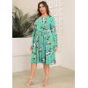 image:imagePOSESHE Womens Plus Size Dresses Long Sleeves Crew Neck Casual Dresses Empire Waist Loose Flowy Dress with PocketsGreen Floral