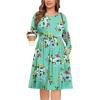 image:imagePOSESHE Womens Plus Size Dresses Long Sleeves Crew Neck Casual Dresses Empire Waist Loose Flowy Dress with PocketsGreen Floral