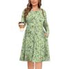 image:imagePOSESHE Womens Plus Size Dresses Long Sleeves Crew Neck Casual Dresses Empire Waist Loose Flowy Dress with PocketsGreen W Floral