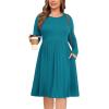 image:imagePOSESHE Womens Plus Size Dresses Long Sleeves Crew Neck Casual Dresses Empire Waist Loose Flowy Dress with PocketsGrey Blue