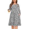 image:imagePOSESHE Womens Plus Size Dresses Long Sleeves Crew Neck Casual Dresses Empire Waist Loose Flowy Dress with PocketsLeopard White