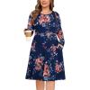image:imagePOSESHE Womens Plus Size Dresses Long Sleeves Crew Neck Casual Dresses Empire Waist Loose Flowy Dress with PocketsNavy Blue Floral