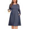 image:imagePOSESHE Womens Plus Size Dresses Long Sleeves Crew Neck Casual Dresses Empire Waist Loose Flowy Dress with PocketsPurple Grey