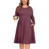image:imagePOSESHE Womens Plus Size Dresses Long Sleeves Crew Neck Casual Dresses Empire Waist Loose Flowy Dress with PocketsPurple Red