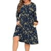 image:imagePOSESHE Womens Plus Size Dresses Long Sleeves Crew Neck Casual Dresses Empire Waist Loose Flowy Dress with PocketsBlue Apricot