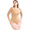 image:imagePOSESHE Plus Size Long Sleeve Bodysuit for Women Round Neck Essential Top Soft amp NonSeeThrough M5XLBeige