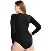 image:imagePOSESHE Plus Size Long Sleeve Bodysuit for Women Round Neck Essential Top Soft amp NonSeeThrough M5XLBlack