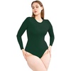 image:imagePOSESHE Plus Size Long Sleeve Bodysuit for Women Round Neck Essential Top Soft amp NonSeeThrough M5XLDark Green