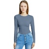 image:imagePOSESHE Plus Size Long Sleeve Bodysuit for Women Round Neck Essential Top Soft amp NonSeeThrough M5XLDenim Blue