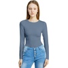image:imagePOSESHE Plus Size Long Sleeve Bodysuit for Women Round Neck Essential Top Soft amp NonSeeThrough M5XLDenim Blue
