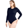 image:imagePOSESHE Plus Size Long Sleeve Bodysuit for Women Round Neck Essential Top Soft amp NonSeeThrough M5XLNavy Blue