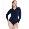 image:imagePOSESHE Plus Size Long Sleeve Bodysuit for Women Round Neck Essential Top Soft amp NonSeeThrough M5XLNavy Blue