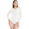 image:imagePOSESHE Plus Size Long Sleeve Bodysuit for Women Round Neck Essential Top Soft amp NonSeeThrough M5XLWhite