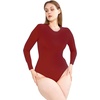 image:imagePOSESHE Plus Size Long Sleeve Bodysuit for Women Round Neck Essential Top Soft amp NonSeeThrough M5XLWine Red