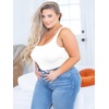 image:imagePOSESHE Womens Plus Size Bodysuit Square Neck Sleeveless Tank Top Sexy Bodysuits For Curvy Women Outfits M5XWhite