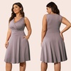 image:imagePOSESHE Womens Plus Size Dresses Summer Short Sleeve Wrap VNeck Sundress Casual Wedding Guest Cocktail Dress with Pockets06grey