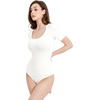 image:imagePOSESHE Womens Plus Size Short Sleeve Square Neck Tank Top Bodysuit M5XWhite