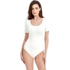 image:imagePOSESHE Womens Plus Size Short Sleeve Square Neck Tank Top Bodysuit M5XWhite