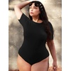 image:imagePOSESHE Womens Plus Size Short Sleeve Tank Top Basic Round Neck Bodysuit M5XBlack