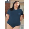 image:imagePOSESHE Womens Plus Size Short Sleeve Tank Top Basic Round Neck Bodysuit M5XDenim Blue