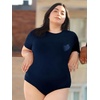 image:imagePOSESHE Womens Plus Size Short Sleeve Tank Top Basic Round Neck Bodysuit M5XNavy Blue
