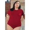 image:imagePOSESHE Womens Plus Size Short Sleeve Tank Top Basic Round Neck Bodysuit M5XRed
