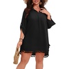 image:imagePOSESHE Womens Plus Size Swimsuit Cover Ups Shirts 2025 Fashion Summer Tassel Beach Bathing Suit for Swimwear Bikini DressBlack