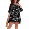 image:imagePOSESHE Womens Plus Size Swimsuit Cover Ups Shirts 2025 Fashion Summer Tassel Beach Bathing Suit for Swimwear Bikini DressBlack D Floral
