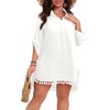 image:imagePOSESHE Womens Plus Size Swimsuit Cover Ups Shirts 2025 Fashion Summer Tassel Beach Bathing Suit for Swimwear Bikini DressWhite