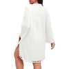 image:imagePOSESHE Womens Plus Size Swimsuit Cover Ups Shirts 2025 Fashion Summer Tassel Beach Bathing Suit for Swimwear Bikini DressWhite