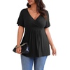 image:imagePOSESHE Womens Plus Size Tops 2026 Summer Short Sleeves Tunic Tops Casual VNeck Wrap Shirts Cute Dressy Work Blouses L4XLBlack