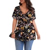 image:imagePOSESHE Womens Plus Size Tops 2026 Summer Short Sleeves Tunic Tops Casual VNeck Wrap Shirts Cute Dressy Work Blouses L4XLBlack Colorful Floral
