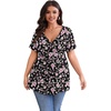 image:imagePOSESHE Womens Plus Size Tops 2026 Summer Short Sleeves Tunic Tops Casual VNeck Wrap Shirts Cute Dressy Work Blouses L4XLBlack Pink Floral