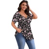 image:imagePOSESHE Womens Plus Size Tops 2026 Summer Short Sleeves Tunic Tops Casual VNeck Wrap Shirts Cute Dressy Work Blouses L4XLBlack Pink Floral