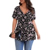 image:imagePOSESHE Womens Plus Size Tops 2026 Summer Short Sleeves Tunic Tops Casual VNeck Wrap Shirts Cute Dressy Work Blouses L4XLBlack Pink Floral