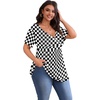 image:imagePOSESHE Womens Plus Size Tops 2026 Summer Short Sleeves Tunic Tops Casual VNeck Wrap Shirts Cute Dressy Work Blouses L4XLBlack W Grid