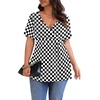 image:imagePOSESHE Womens Plus Size Tops 2026 Summer Short Sleeves Tunic Tops Casual VNeck Wrap Shirts Cute Dressy Work Blouses L4XLBlack W Grid