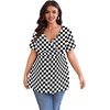 image:imagePOSESHE Womens Plus Size Tops 2026 Summer Short Sleeves Tunic Tops Casual VNeck Wrap Shirts Cute Dressy Work Blouses L4XLBlack W Grid