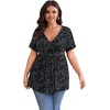 image:imagePOSESHE Womens Plus Size Tops 2026 Summer Short Sleeves Tunic Tops Casual VNeck Wrap Shirts Cute Dressy Work Blouses L4XLBlack White Floral