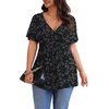 image:imagePOSESHE Womens Plus Size Tops 2026 Summer Short Sleeves Tunic Tops Casual VNeck Wrap Shirts Cute Dressy Work Blouses L4XLBlack White Floral